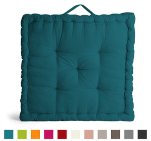 Encasa Homes Rich Cotton Canvas Floor Cushions - Choice of 11 Colours and 3 Sizes - Size 40x40x8 cm, Azul Blue