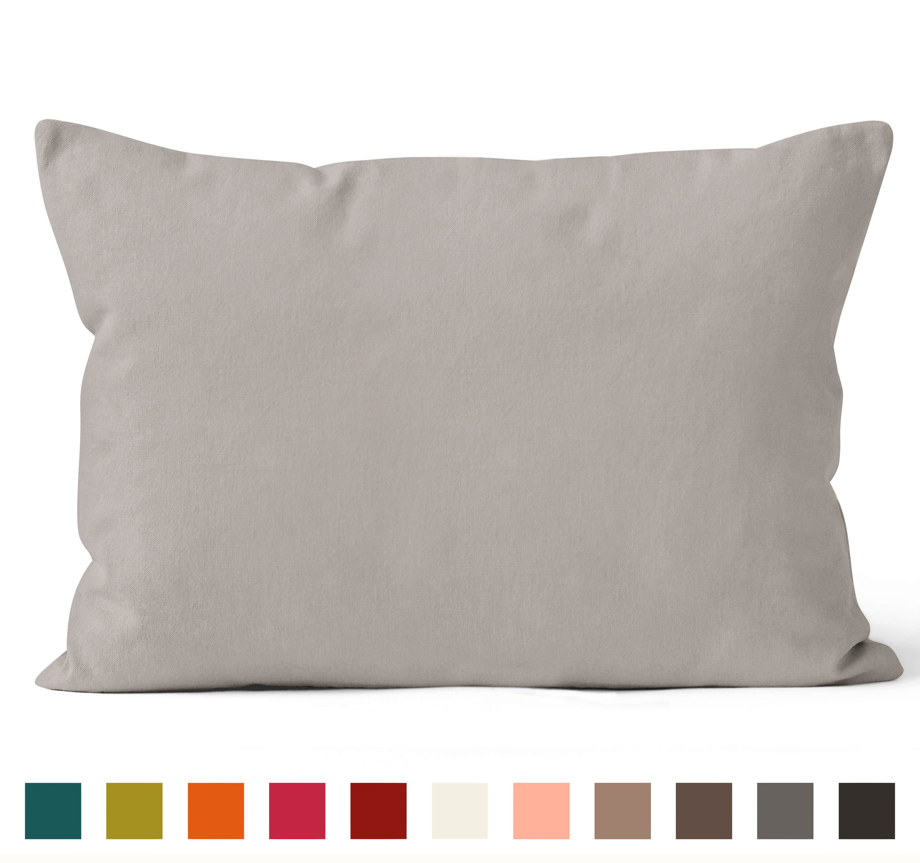 Encasa Homes Dyed Cotton Canvas Cushion Cover (Choose with or without fillers) - 30x50 cm, Beige