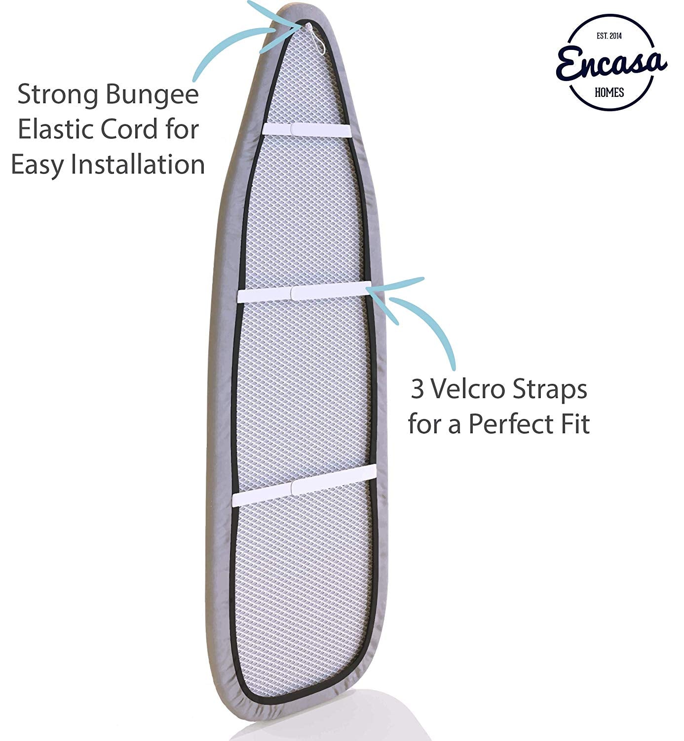 Encasa Homes Metallised Ironing Board Cover 'Silver Super Luxury' with Foam + Felt PAD (Fits Standard Wide Boards "18x49") Heat Reflective, Scorch Resistant, Bungee Elasticated, 3 Velcro Fasteners