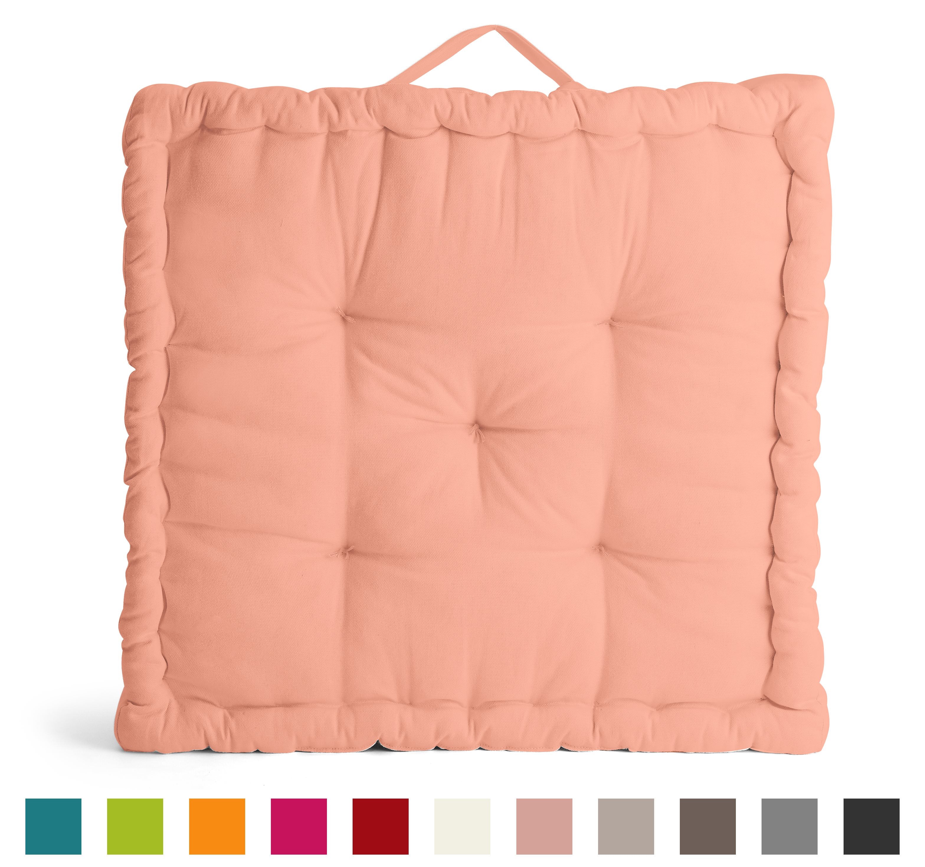 Encasa Homes Rich Cotton Canvas Floor Cushions - Choice of 11 Colours and 3 Sizes - Size 50x50x10 cm, Powder Pink