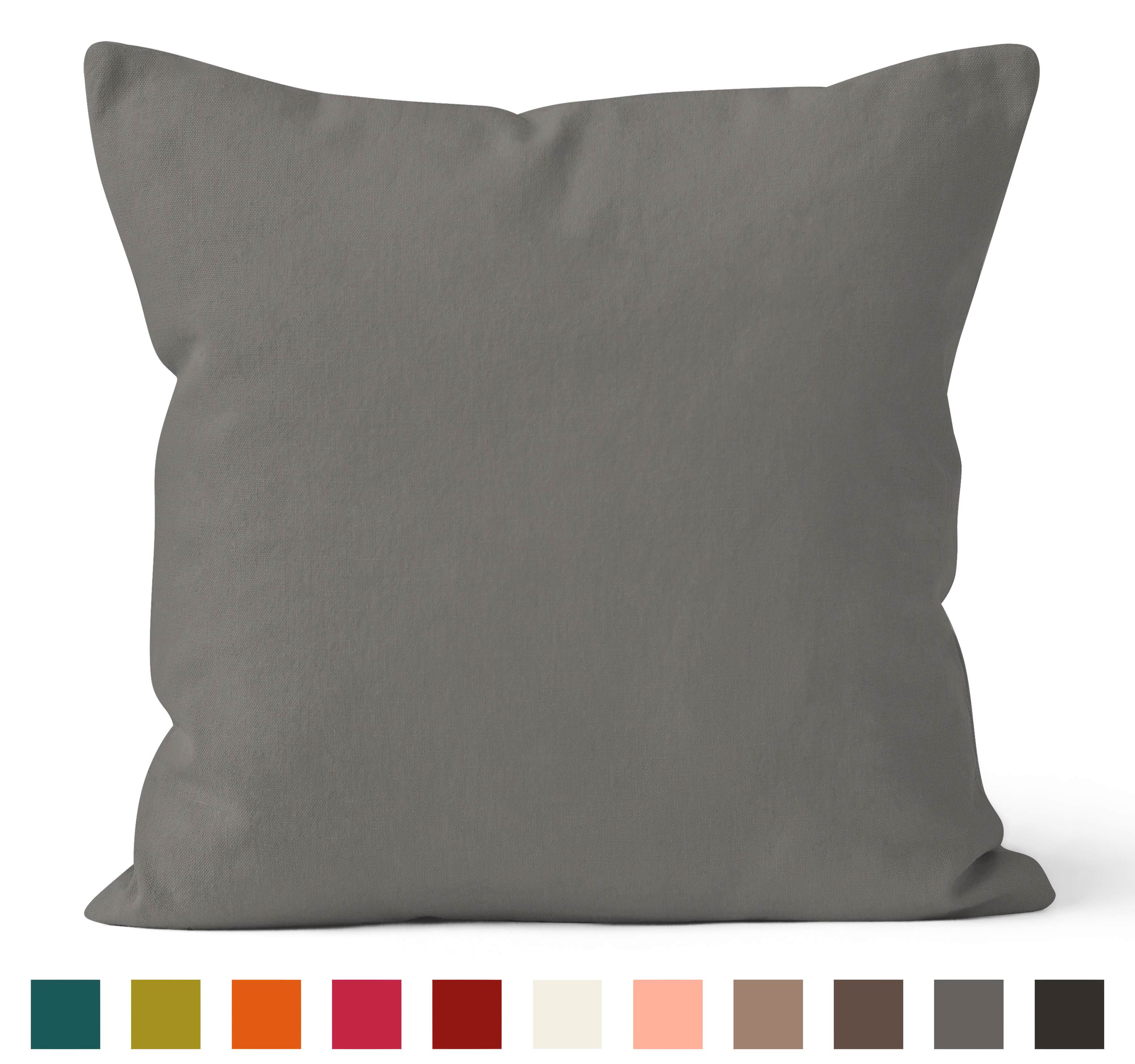 Encasa Homes Dyed Cotton Canvas Cushion Cover (Choose with or without fillers) - 50x50 cm, Grey
