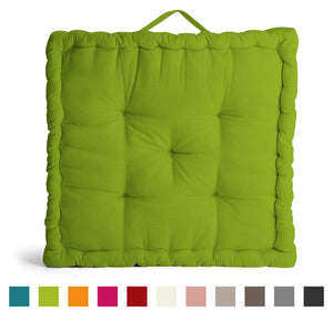 Encasa Homes Rich Cotton Canvas Floor Cushions - Choice of 11 Colours and 3 Sizes - Size 60x60x10 cm, Lime Green
