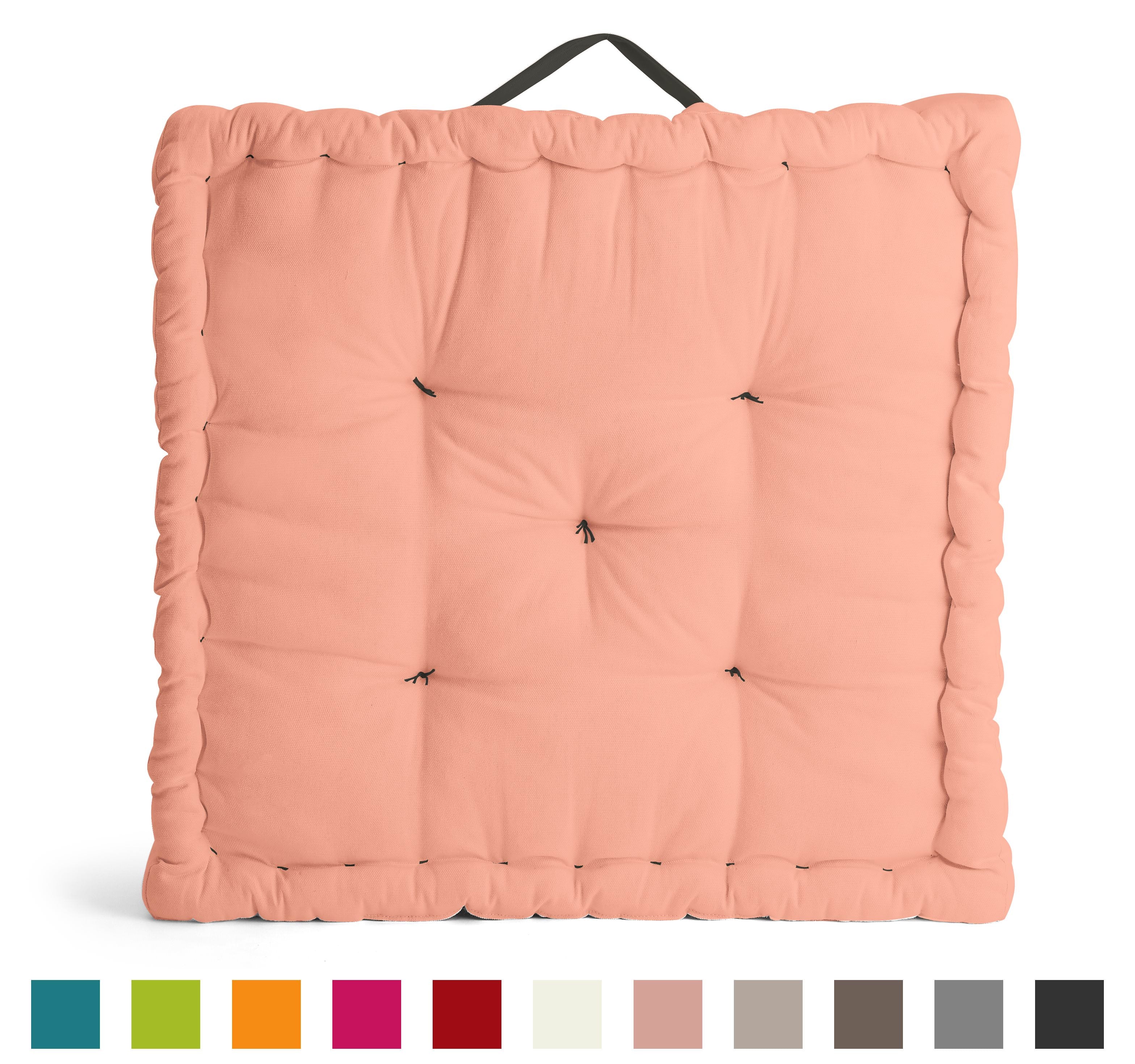 Encasa Homes Rich Cotton Canvas Floor Cushions- Powder Pink+Grey, Size 50cm x 50cm x 10cm