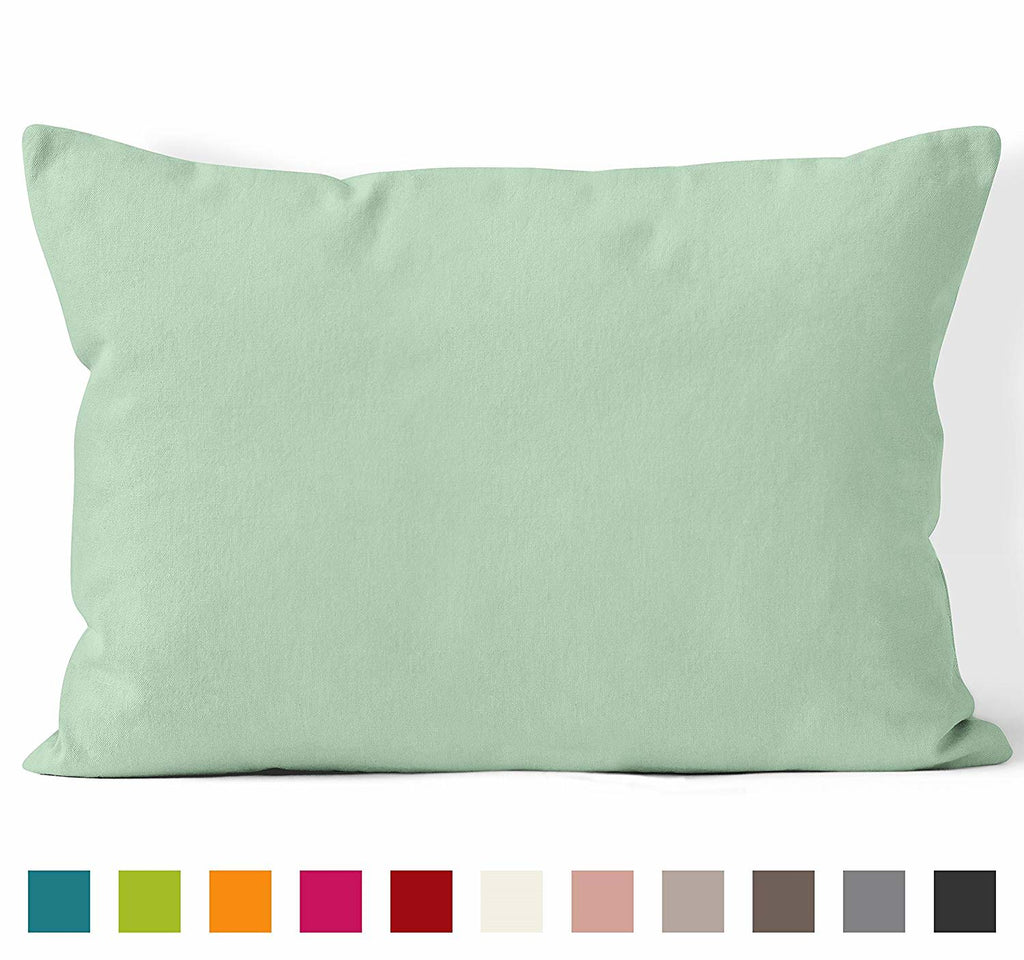Encasa Homes Dyed Cotton Canvas Cushion Cover (Choose with or without fillers) - 30x50 cm, Mint Green