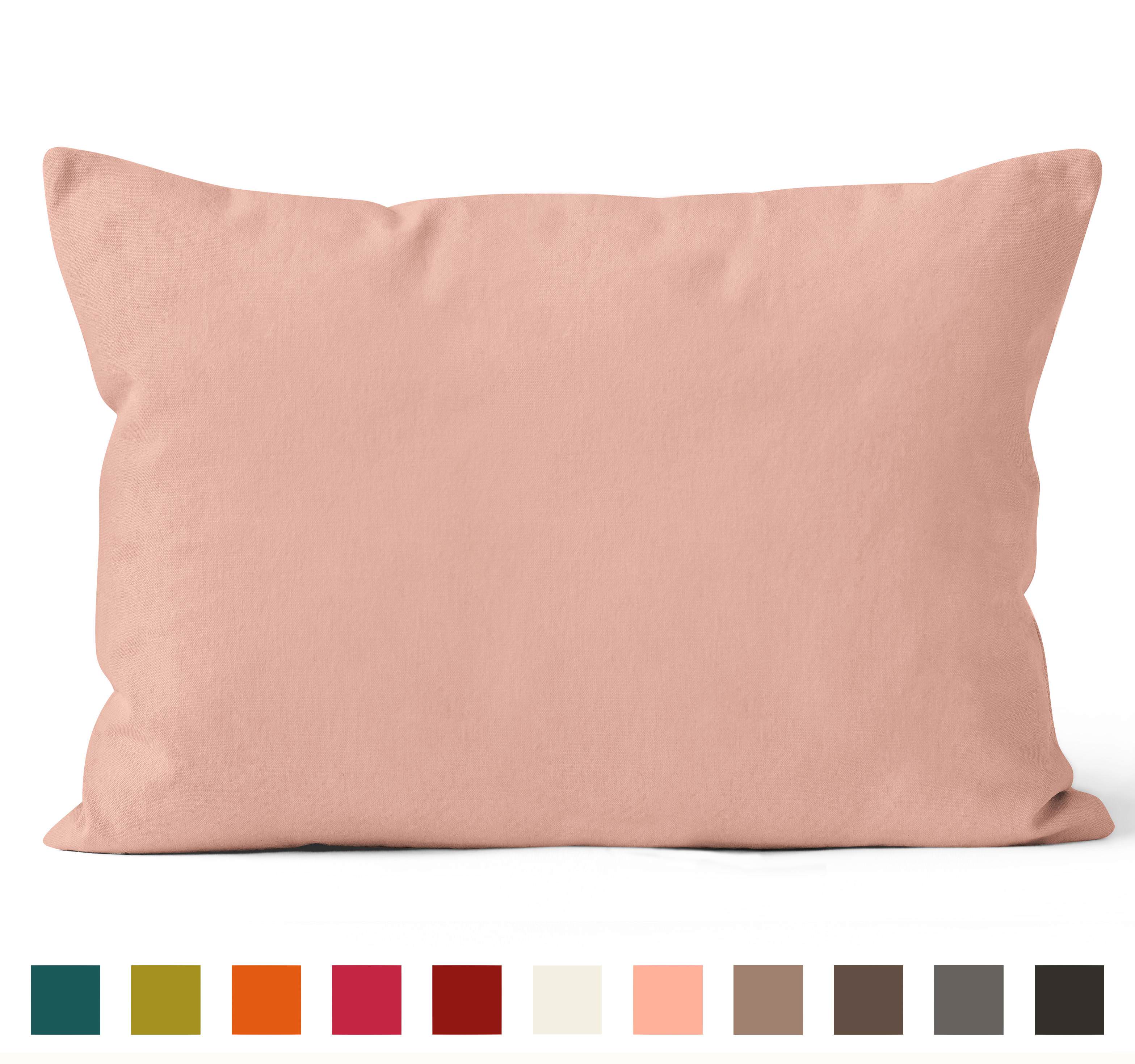 Encasa Homes Dyed Cotton Canvas Cushion Cover (Choose with or without fillers) - 30x50 cm, Powder Pink