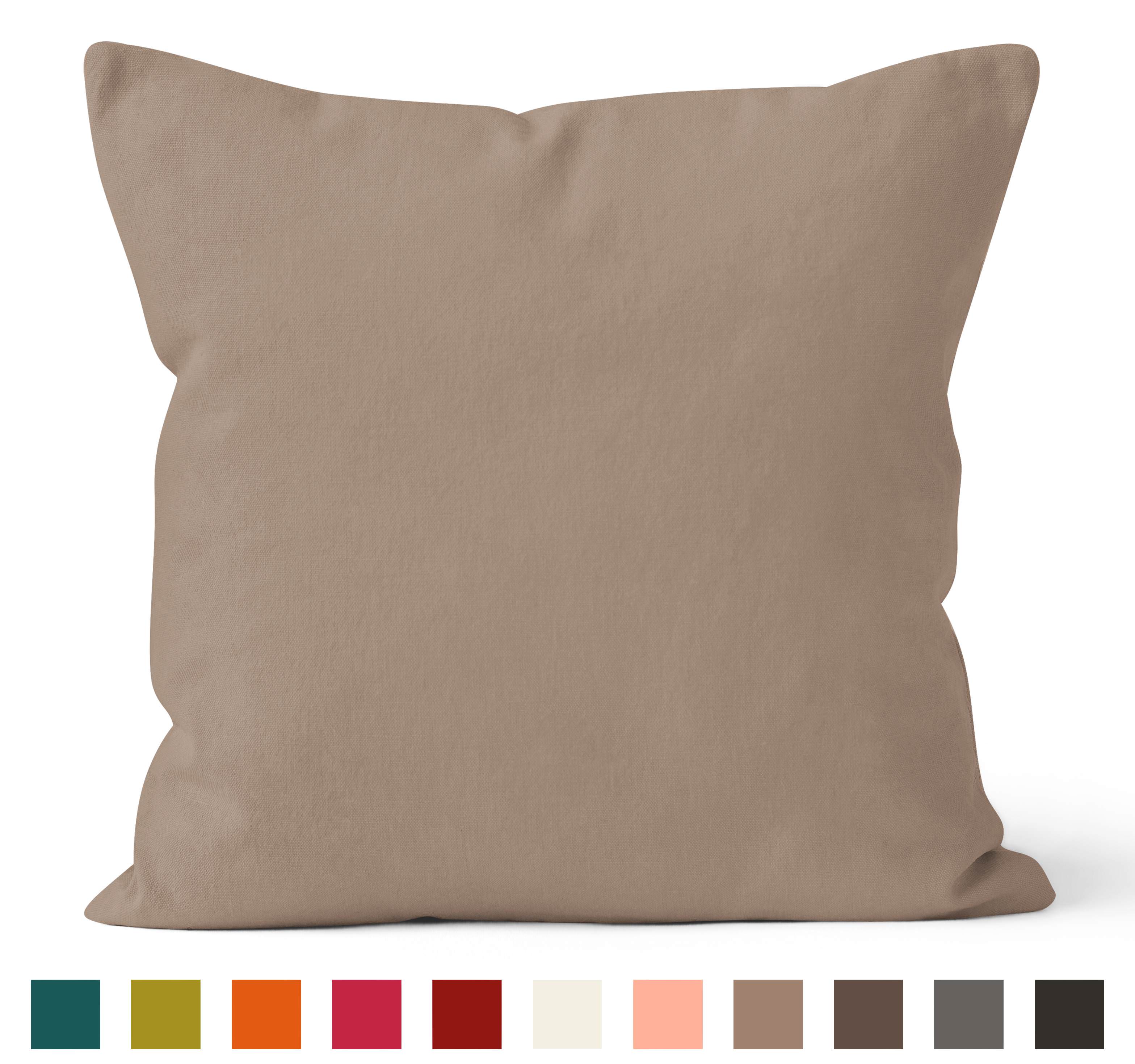 Encasa Homes Dyed Cotton Canvas Cushion Cover (Choose with or without fillers) - 30x30 cm, Beige