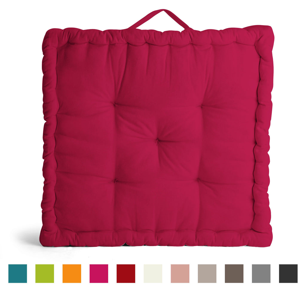 Encasa Homes Rich Cotton Canvas Floor Cushions- Fuchsia Pink, Size 50cm x 50cm x 10cm