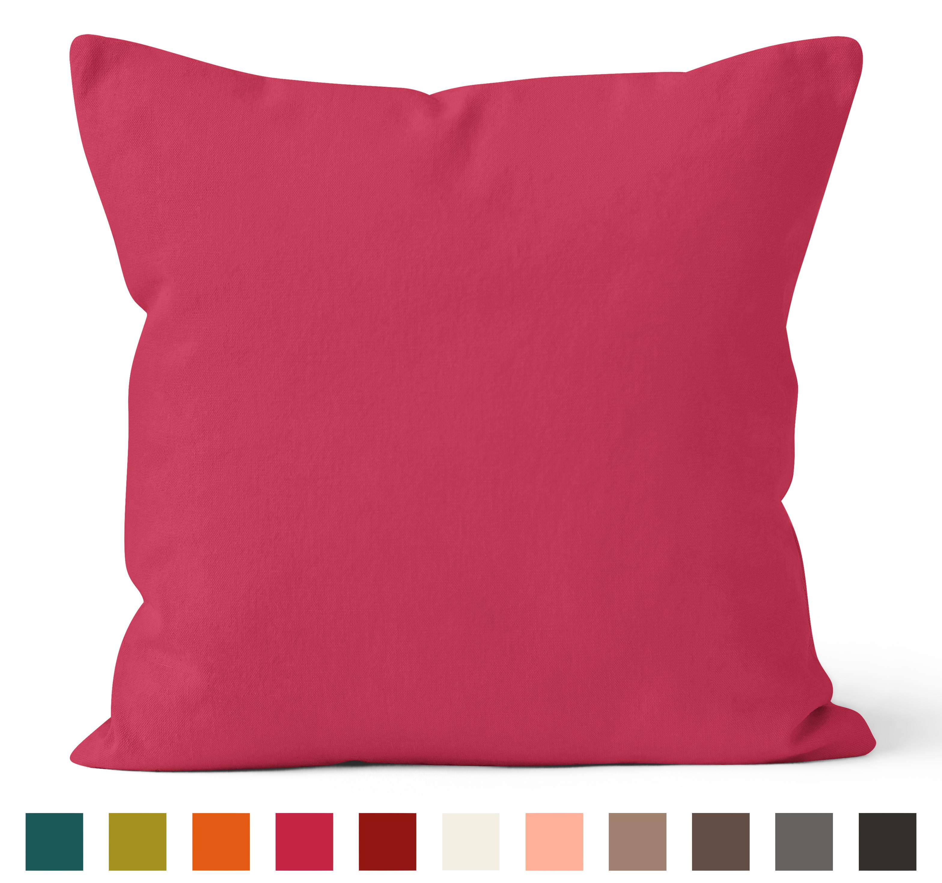 Encasa Homes Dyed Cotton Canvas Cushion Cover (Choose with or without fillers) - 30x30 cm, Fuchsia Pink