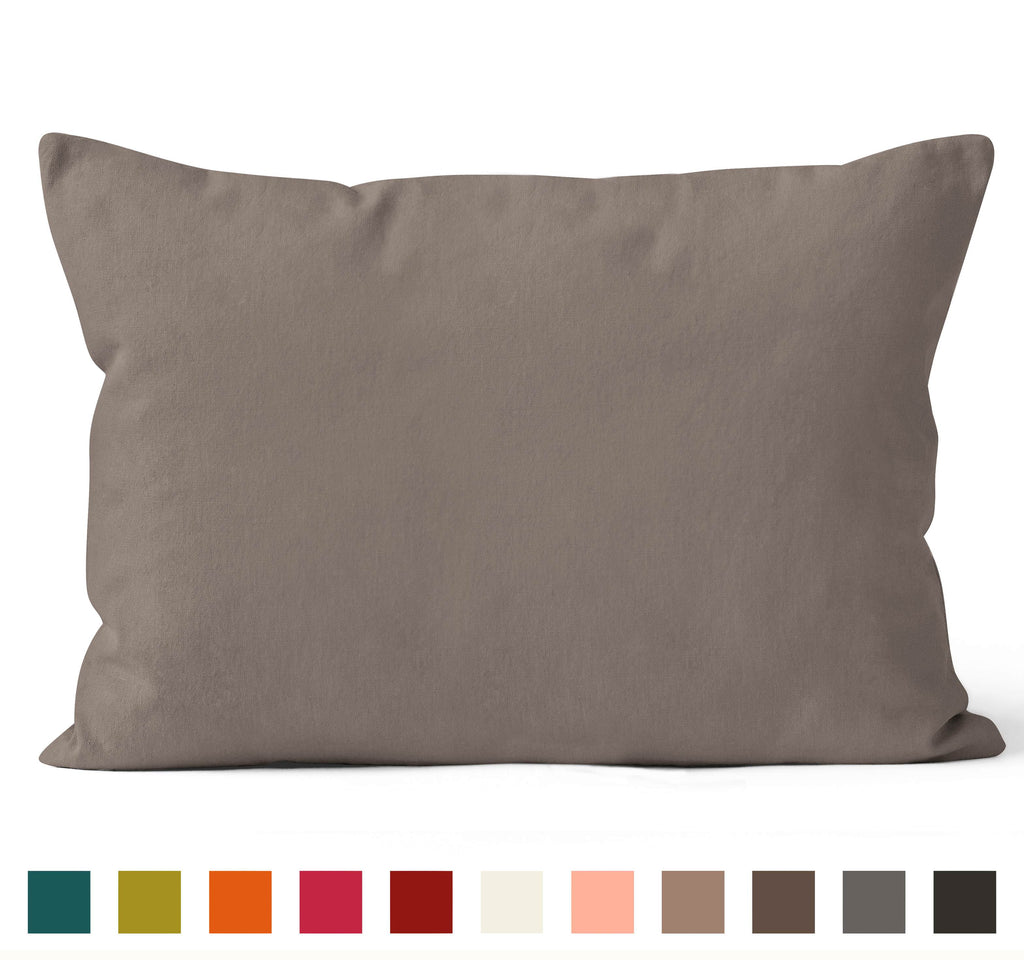 Encasa Homes Dyed Cotton Canvas Cushion Cover (Choose with or without fillers) - 30x50 cm, Taupe