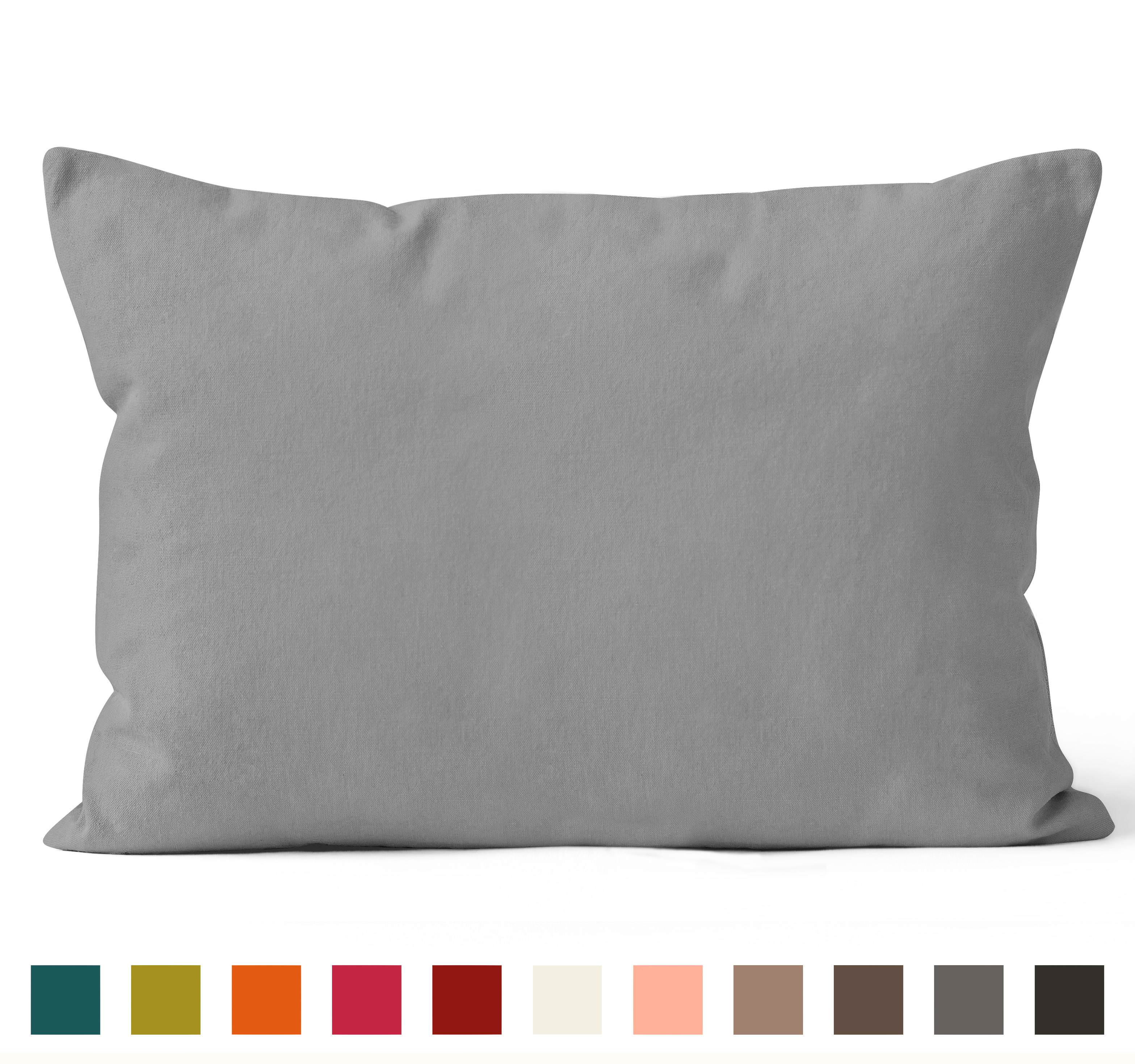Encasa Homes Dyed Cotton Canvas Cushion Cover (Choose with or without fillers) - 30x50 cm, Grey