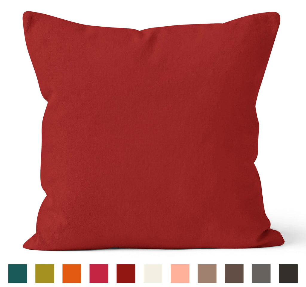 Encasa Homes Dyed Cotton Canvas Cushion Cover (Choose with or without fillers) - 30x30 cm, Deep Red