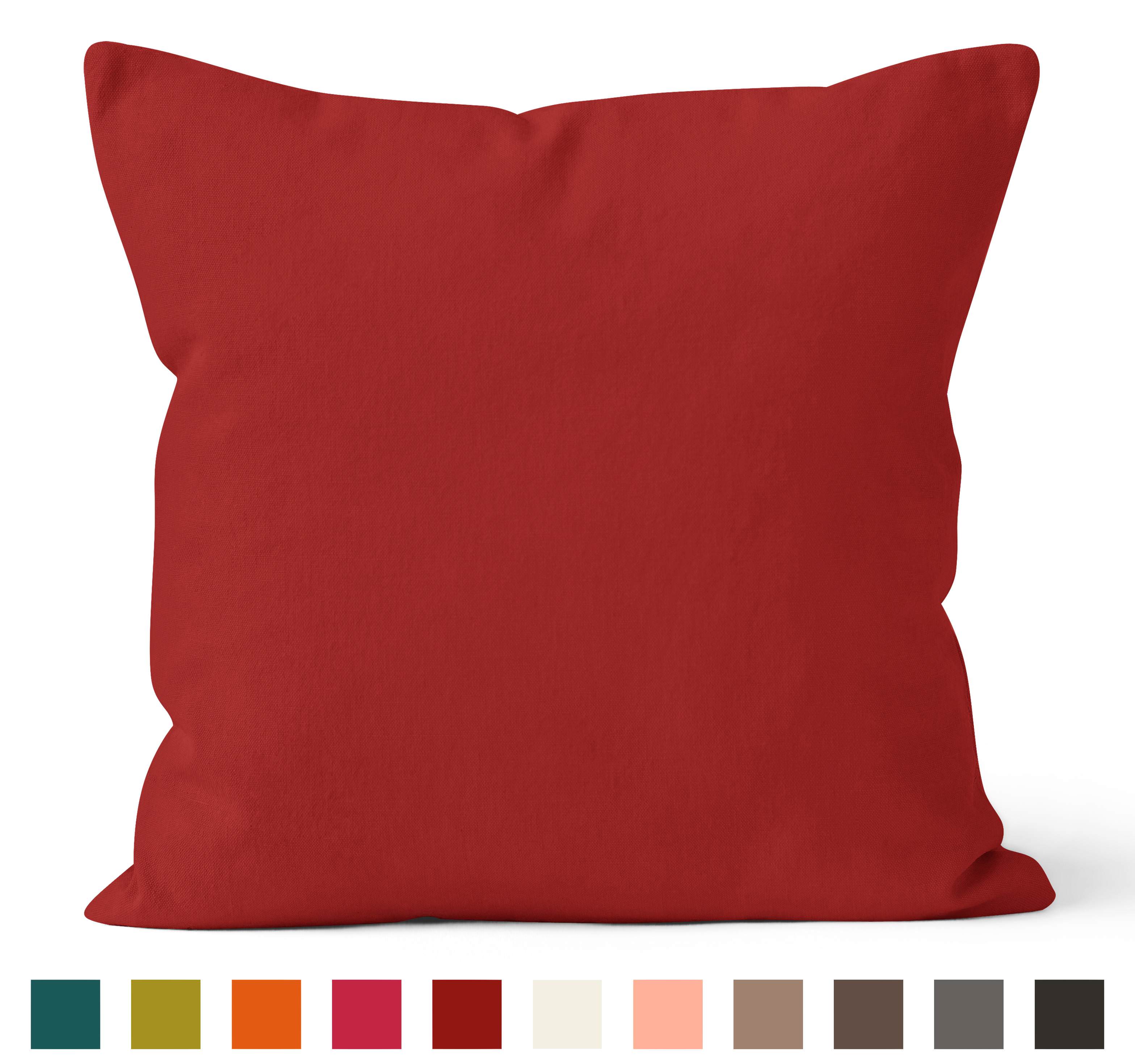 Encasa Homes Dyed Cotton Canvas Cushion Cover (Choose with or without fillers) - 40x40 cm, Deep Red