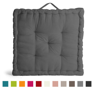 Encasa Homes Rich Cotton Canvas Floor Cushions - Choice of 11 Colours and 3 Sizes - Size 50x50x10 cm, Grey