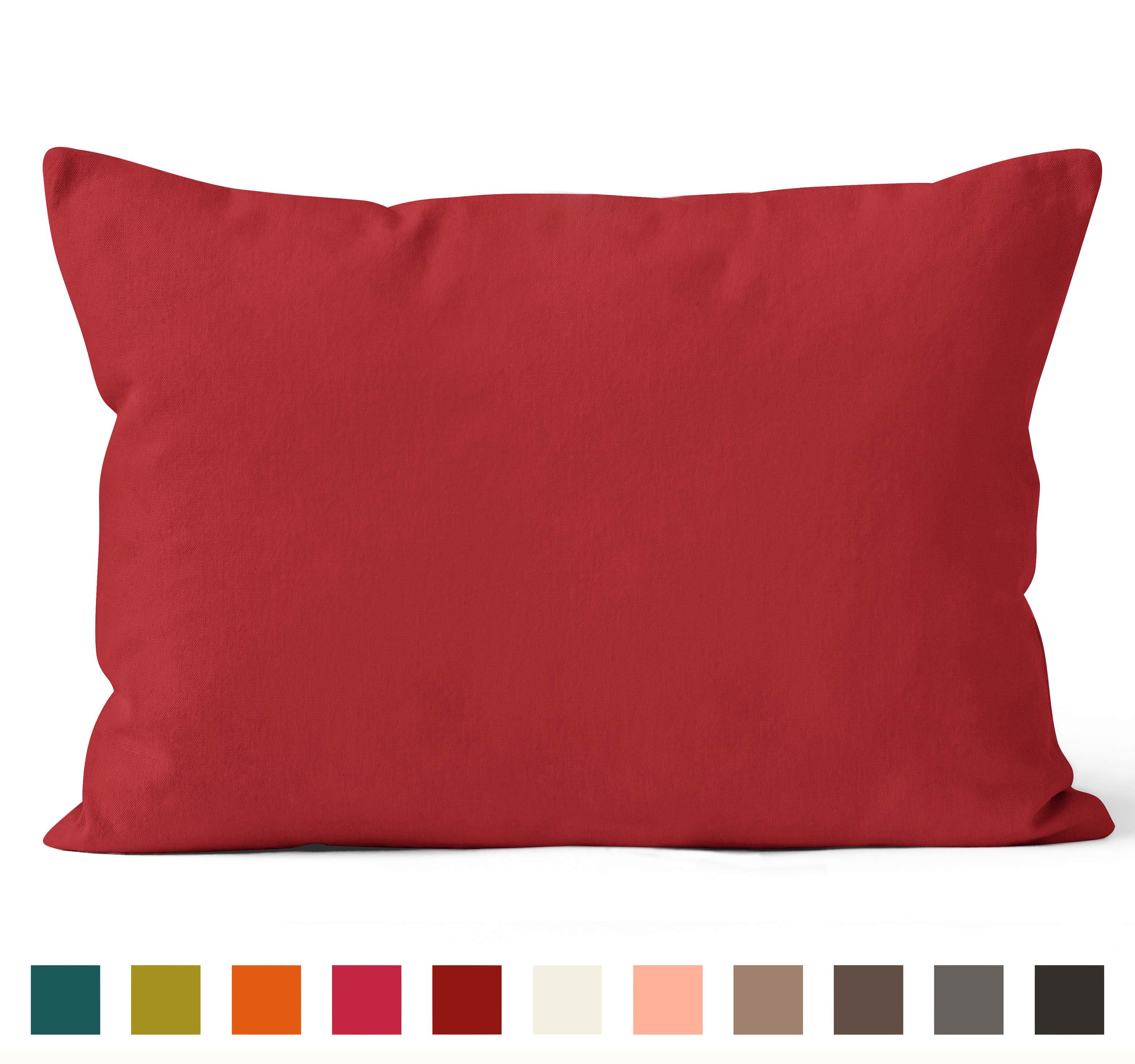 Encasa Homes Dyed Cotton Canvas Cushion Cover (Choose with or without fillers) - 30x50 cm, Deep Red