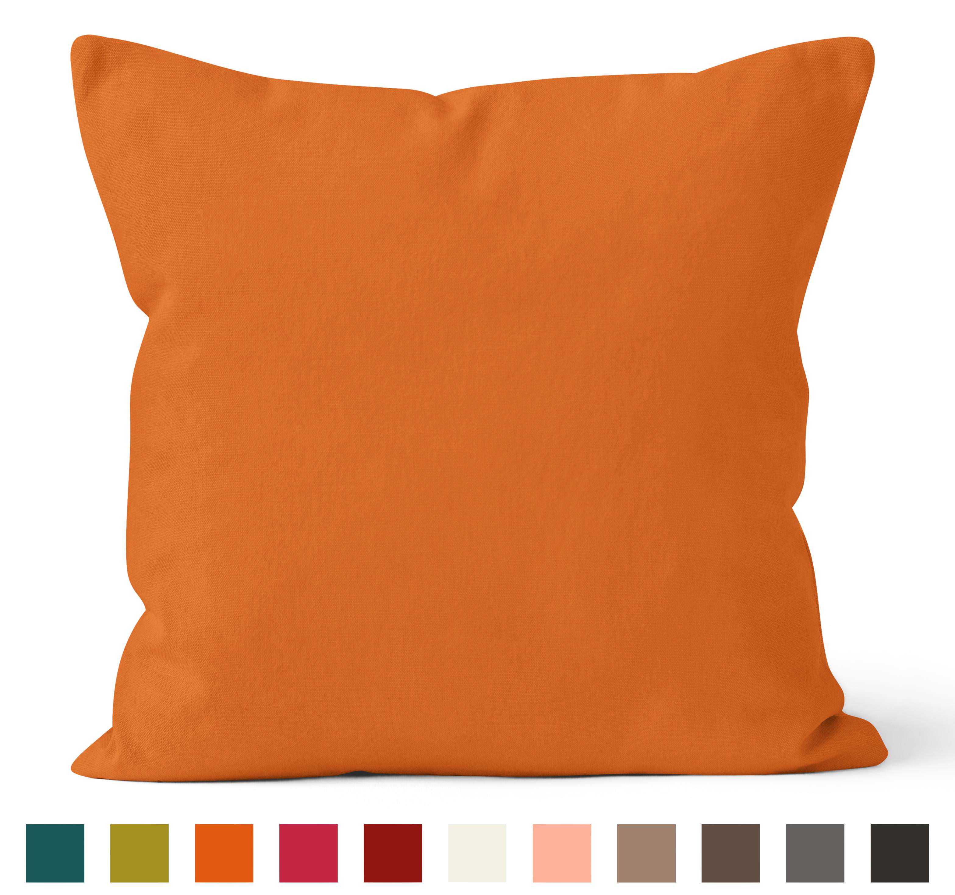 Encasa Homes Dyed Cotton Canvas Cushion Cover (Choose with or without fillers) - 50x50 cm, Orange