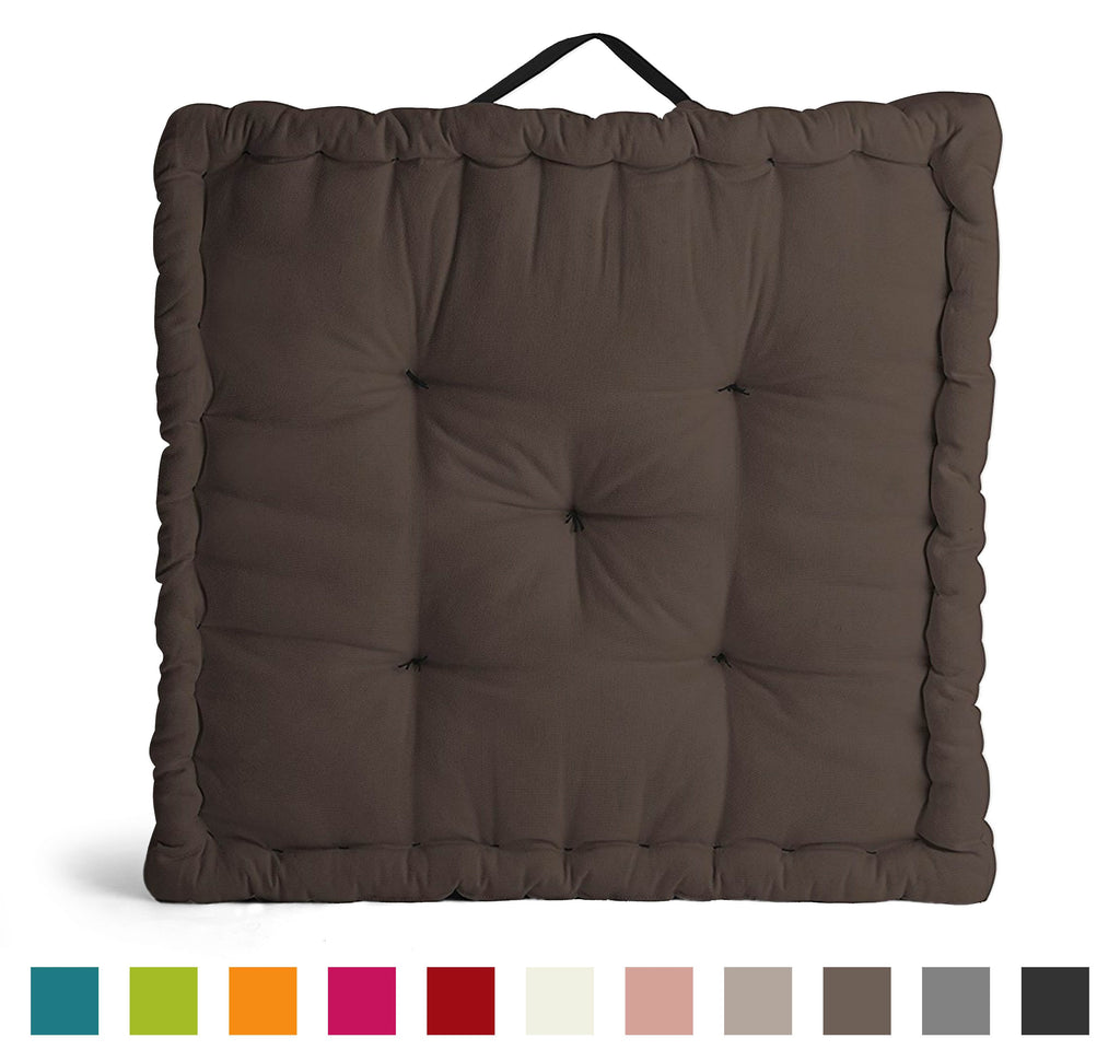 Encasa Homes Rich Cotton Canvas Floor Cushions- Taupe+Charcoal Grey, Size 40cm x 40cm x 8cm